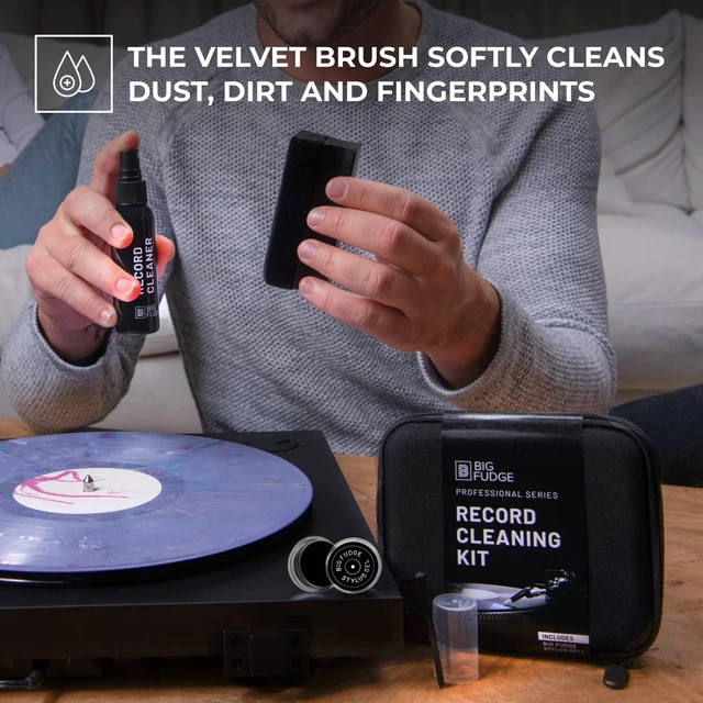 Alt view image 3 of 5 - Big Fudge Record Cleaning Kit Professional Series - Vinyl Record Cleaner - Includes Vinyl Brush, Cleaning Fluid, Stylus Gel, Anti Static Velvet Brush, Padded Storage Case
