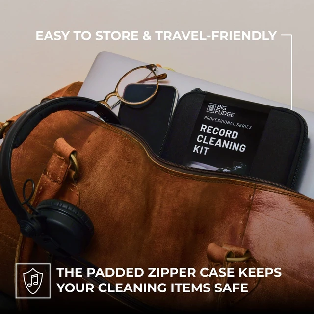 Alt view image 5 of 5 - Big Fudge Record Cleaning Kit Professional Series - Vinyl Record Cleaner - Includes Vinyl Brush, Cleaning Fluid, Stylus Gel, Anti Static Velvet Brush, Padded Storage Case