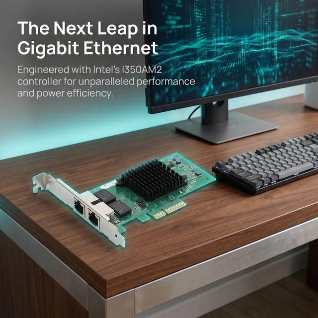 Alt view image 2 of 5 - Dual Gigabit NIC with Intel I350 Chip, 1Gb Network Card Compare to Intel I350-T2 NIC, 2 Ports RJ45 Ports, PCI Express 2.1 X4, Ethernet Card with Low Profile for Windows/Windows Server/Linux
