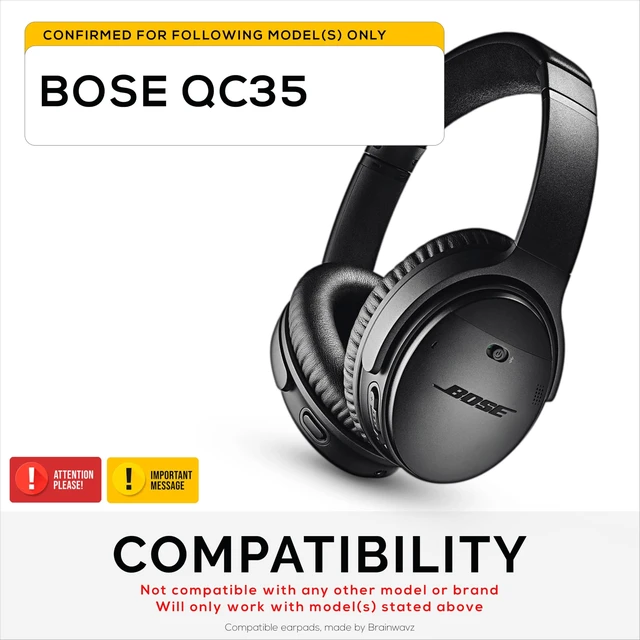 Alt view image 2 of 5 - Hybrid Replacement Earpads for Bose QuietComfort 35 (QC35) Wireless Headphones, Soft Gel, Breathable Fabric w/PU Leather & Memory Foam, Extra Comfort, Easy Install, By Brainwavz (Black)