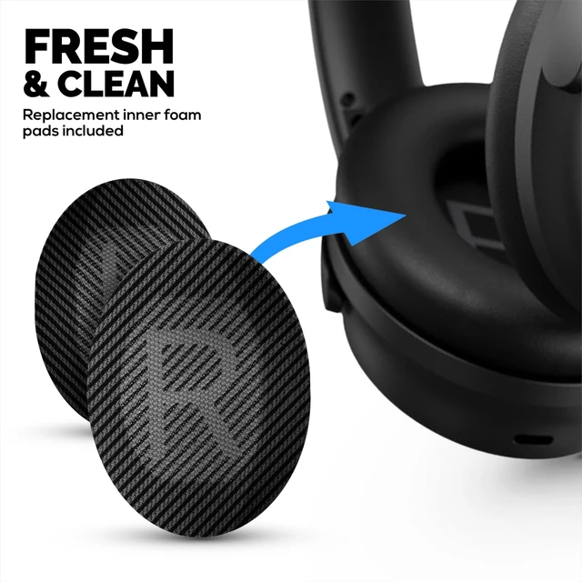Alt view image 5 of 5 - Hybrid Replacement Earpads for Bose QuietComfort 35 (QC35) Wireless Headphones, Soft Gel, Breathable Fabric w/PU Leather & Memory Foam, Extra Comfort, Easy Install, By Brainwavz (Black)