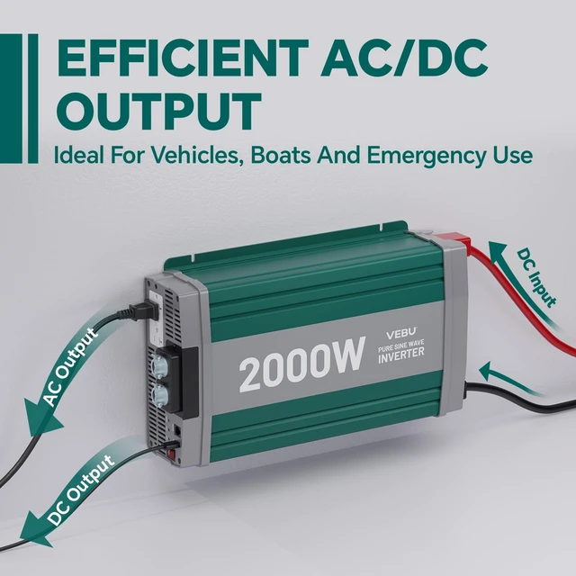 Alt view image 4 of 5 - VEBU 2000W Pure Sine Wave Inverter with ATS Mode, Peak 4000W