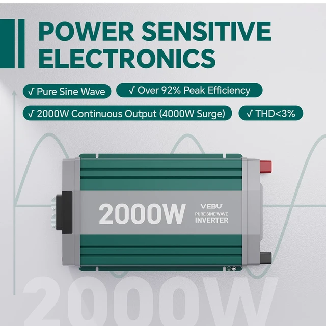 Alt view image 3 of 5 - VEBU 2000W Pure Sine Wave Inverter with ATS Mode, Peak 4000W