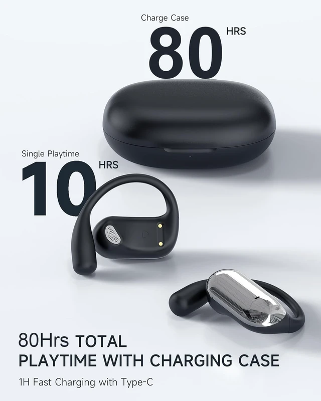 Alt view image 3 of 5 - Open Ear Earbuds 80Hrs Playtime with LED Display,Ergonomic Earhook OWS Open Ear Headphones with Real-Time Translation, IPX7 Waterproof & Touch Control, Ideal for Run,Suitable for Daily Travel use