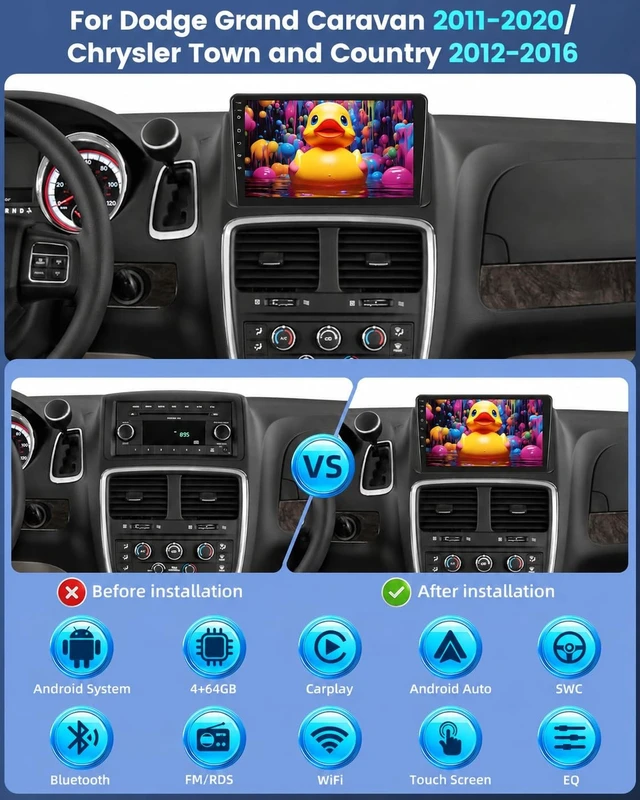 Alt view image 2 of 5 - 4+64G Car Stereo for Dodge Grand Caravan and Chrysler Town and Country