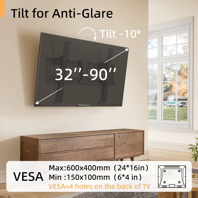 Alt view image 4 of 5 - IWORKBOARD 55 65 75 85 inch Tilting TV Wall Mount for 32-90 '' TVs, Low Profile TV Mount Bracket, Safe Lock & Quick Release,Max VESA 600x400mm, 24 inch Studs,132 lbs, Fit Most 55+ 75+ 85+ 86 TVs
