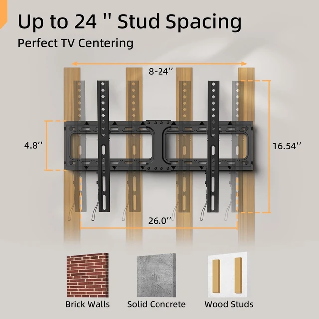 Alt view image 5 of 5 - IWORKBOARD 55 65 75 85 inch Tilting TV Wall Mount for 32-90 '' TVs, Low Profile TV Mount Bracket, Safe Lock & Quick Release,Max VESA 600x400mm, 24 inch Studs,132 lbs, Fit Most 55+ 75+ 85+ 86 TVs