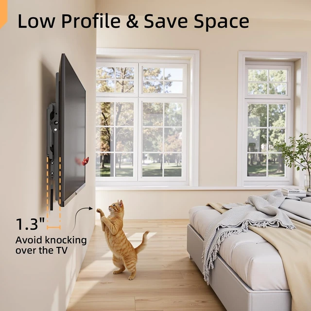 Alt view image 3 of 5 - IWORKBOARD 55 65 75 85 inch Tilting TV Wall Mount for 32-90 '' TVs, Low Profile TV Mount Bracket, Safe Lock & Quick Release,Max VESA 600x400mm, 24 inch Studs,132 lbs, Fit Most 55+ 75+ 85+ 86 TVs
