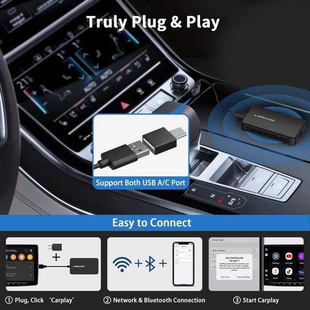 Alt view image 2 of 5 - 3 in 1 Wireless CarPlay Adapter Supports YouTube TikTok Hulu and More, Magic Box 3.0 Dongle with USB Drive Plug and Play, Android Auto Wireless Adapter Easy to Set up for OEM Wired CarPl