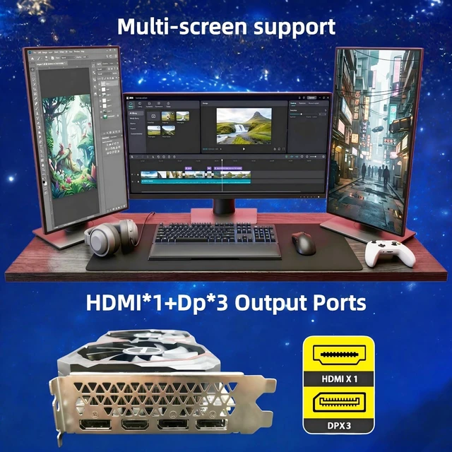 Alt view image 4 of 5 - RX 590 8GB GDDR5 Graphics Card, 256 Bit RX 590 2304SP Gaming Graphics Card, PCIe 3.0 x16, 8-Pin Input DirectX 12 GPU for Gaming PC, DP*3+HDMI Output, 1080P Display, Dual Fan Cooling Low Noise (Black)