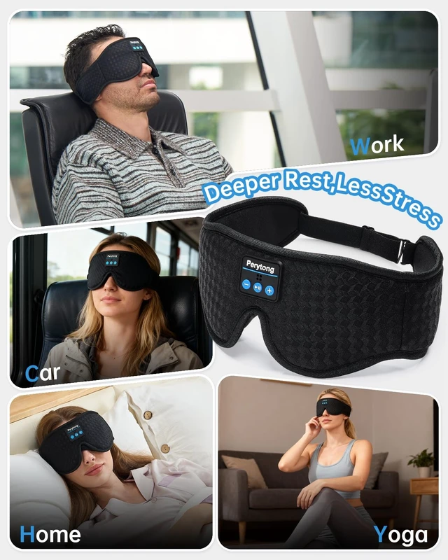 Alt view image 5 of 5 - Perytong Sleep Mask and Wireless Sleep Headphones Headband, You Turn to Your Side - No Hard Plastic. No Pain. Just 14+ Hours of Soft Sound + Complete Darkness - Designed for Side Sleepers, Air