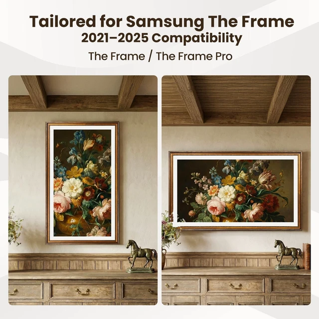 Alt view image 2 of 5 - CasaDHG Antique Solid Wood TV Frame, Compatible ONLY with 65" Samsung The Frame TV Pro TVs, Vintage Distressed Wooden Bezel, Fits 65" LS03A/LS03B/LS03C/LS03D/LS03FA/LS03FW (20212025 & 2025 Pro)