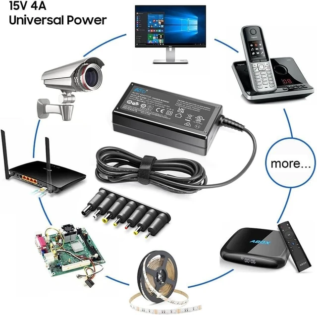 Alt view image 2 of 5 - KFD 15V 4A Universal Power Supply for Neewer LUME Cube Right Light Power Cord Anker Soundcore Rave Mini A3390,BeoPlay A2 Sony SRS-XB3 Speaker Native Instruments NI Traktor Kontrol Charger Adapter