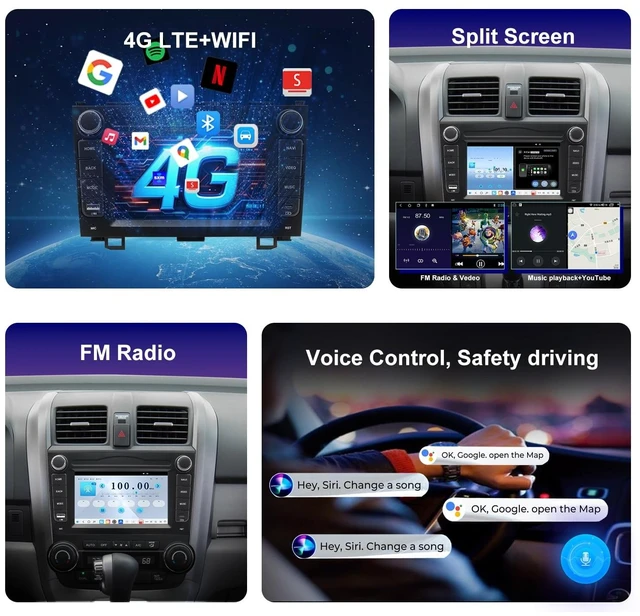Alt view image 3 of 5 - QLED Radio for Honda CR-V CRV 2007 2008 2009 2010 2011 Upgrade,Touch Screen Stereo Replacement,Wireless carplay Android auto,4G LTE Network,Support SWC, Free Backup Camera