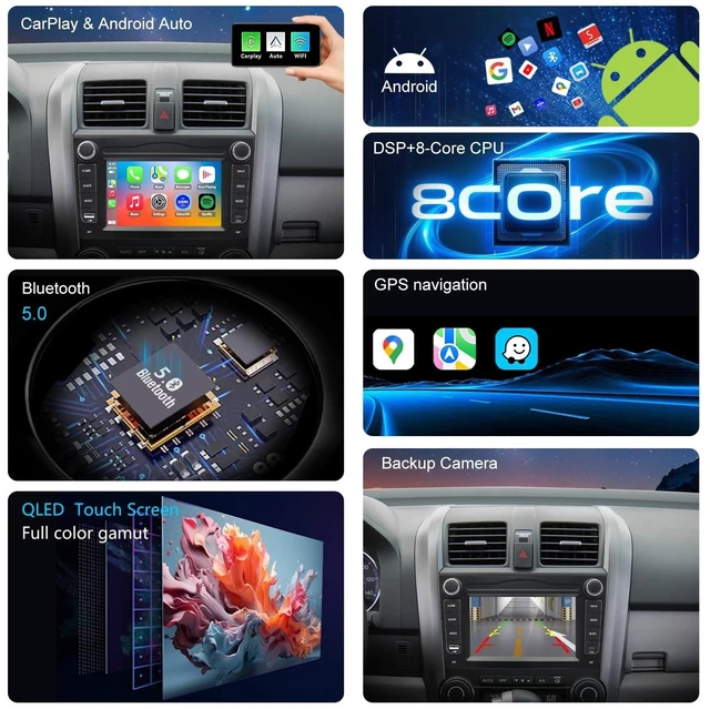 Alt view image 4 of 5 - QLED Radio for Honda CR-V CRV 2007 2008 2009 2010 2011 Upgrade,Touch Screen Stereo Replacement,Wireless carplay Android auto,4G LTE Network,Support SWC, Free Backup Camera