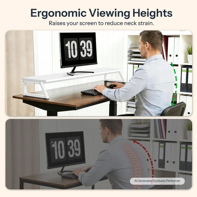 Alt view image 4 of 5 - HOOBRO Dual Monitor Stand Riser, 39 Inch Large Computer Monitor Stand for 2 Monitors, Computer Monitor Riser, Desk Shelf Organizer for Office Desk, Accessories, White WW121CJ01