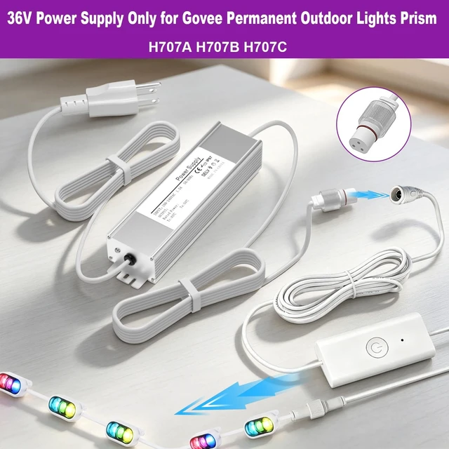 Alt view image 2 of 5 - 36V Power Adapter Only for Govee Permanent Outdoor Lights Prism Compatible with Govee H707A H707B H707C Power Supply Cord