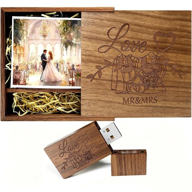 Main image of TATMOHIK Wooden USB Flash Drive 32GB USB3.0 Wedding Flash Drive with Box
