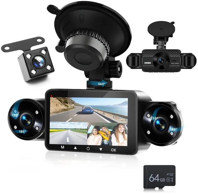 Main image of Orderich 360 Dash Cam Front and Rear Inside Left Right, 4 Channel FHD 1080P Dash Cam for Cars, 3" Dashcams with 64G TF Card 8 IR Night Vision, Loop Recording, G-Sensor, 24H Parking Mode Monitor