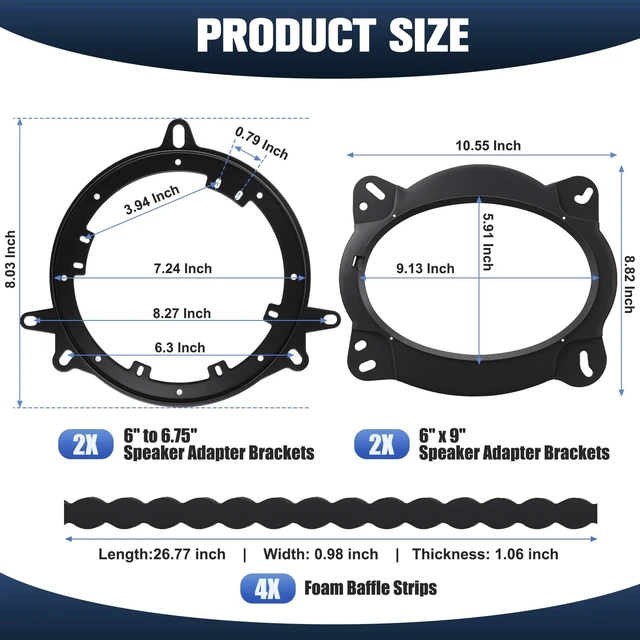 Alt view image 3 of 5 - 2 Pcs 6" to 6.75" & 6x9 Door Speaker Adapter Bracket with 4 Pcs Foam Strip