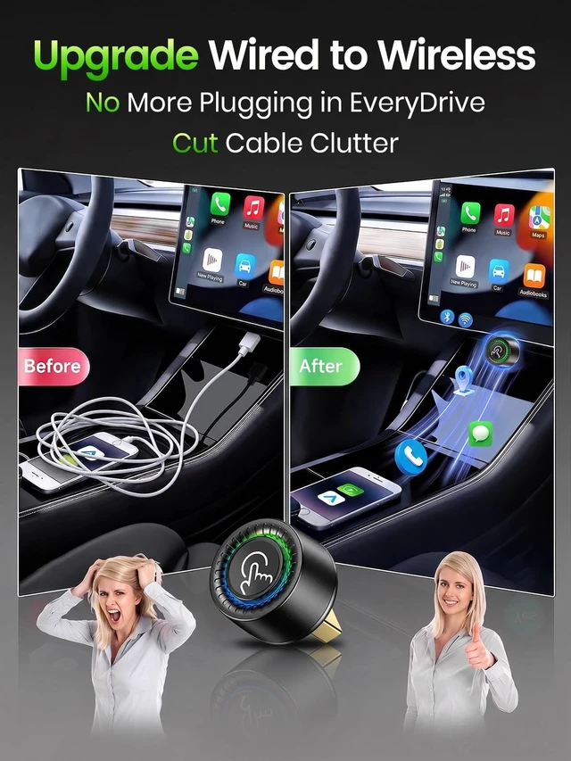 Alt view image 2 of 5 - Wireless CarPlay Adapter for iPhone & Android Auto - Wired to Wireless Gray