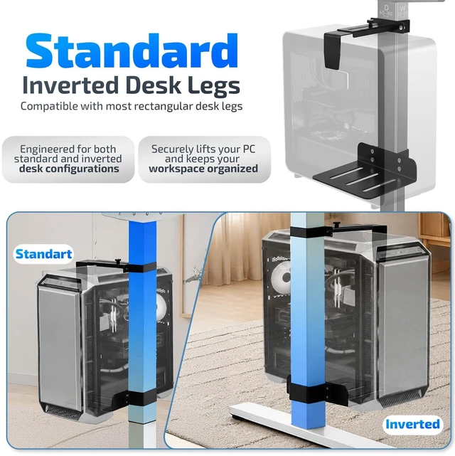 Alt view image 3 of 5 - DEHAGLOBAL Clamp Mount Under Desk Pc Mount, Adjustable Height and Width No Drilling 50 lb Capacity with Non-Slip Pads & Cable Organizer for Standing Desk (Black, 75mmx45mm)