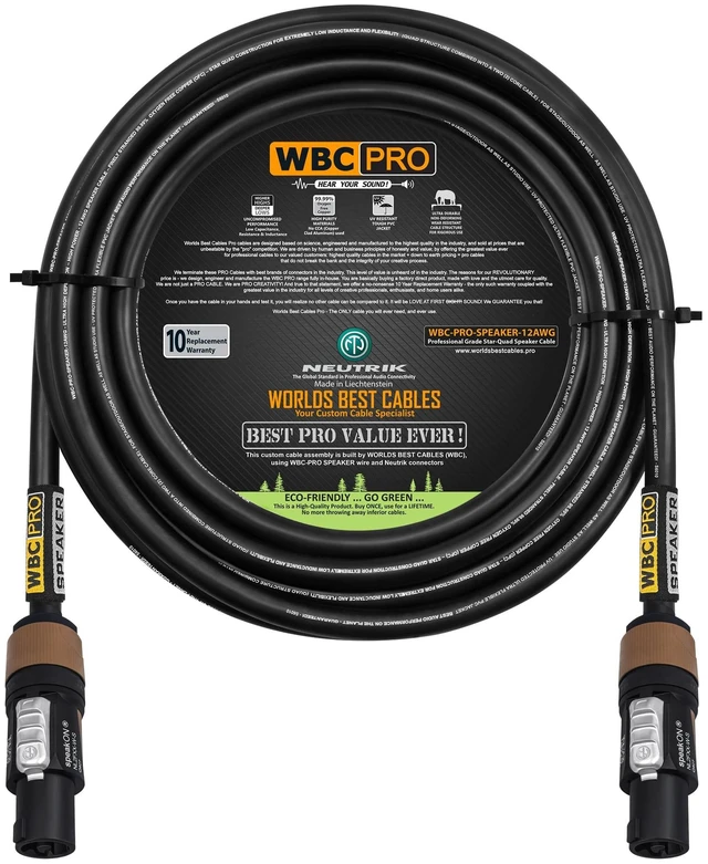Main image of 30 Foot - WBC-PRO-SPEAKER-12 AWG (2 Core Config.) High-Purity OFC (99.99%) Pro-Grade High-Definition Loudspeaker/DJ/PA Speaker Cable with Neutrik NL2FXX-W-S 2-Pole Silver SpeakON Connectors