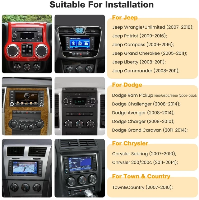 Alt view image 2 of 5 - (8Core + Android 15) Car Radio Stereo for Jeep Wrangler JK 2007-2018, for Dodge Ram 2009-2012, 10.2 Inch QLED Touch Screen with Wireless Carplay&Android Auto&Mirrolink,GPS Navigation&FM Radio
