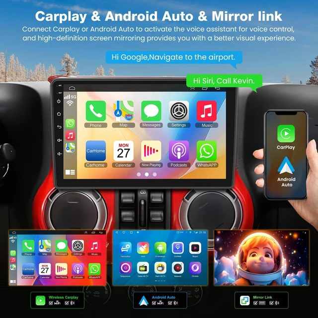 Alt view image 3 of 5 - (8Core + Android 15) Car Radio Stereo for Jeep Wrangler JK 2007-2018, for Dodge Ram 2009-2012, 10.2 Inch QLED Touch Screen with Wireless Carplay&Android Auto&Mirrolink,GPS Navigation&FM Radio