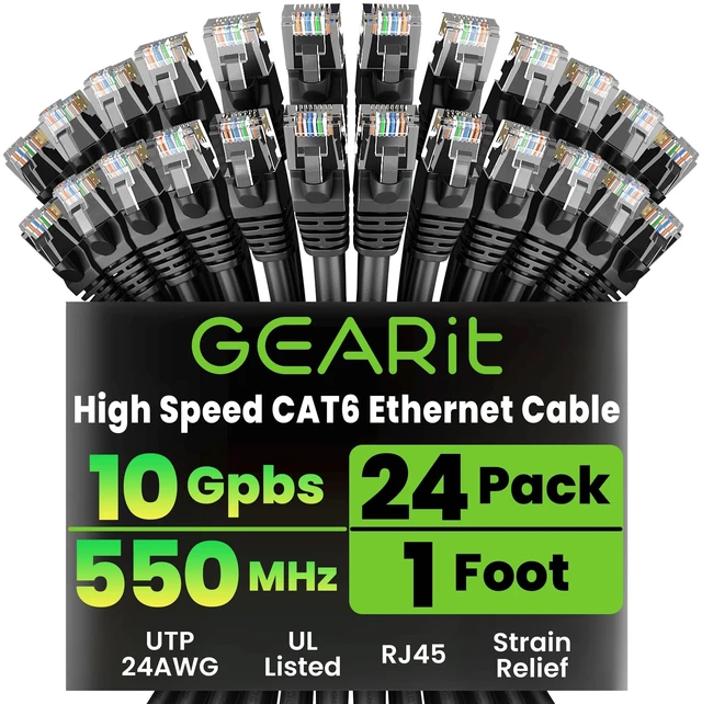 Main image of GEARit Cat6 Patch Cables Cat 6 Ethernet Cable 1 ft 24-Pack Black
