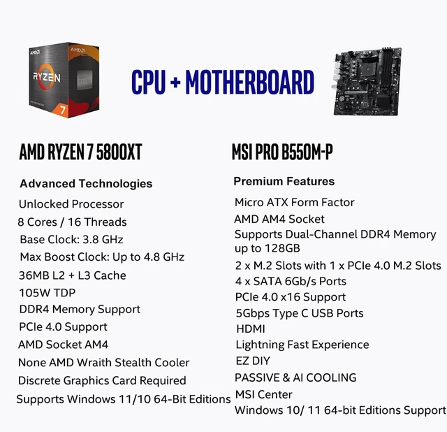 Alt view image 2 of 5 - Micro Center AMD 5800XT Processor with MSI PRO B550M-P MATX Motherboard