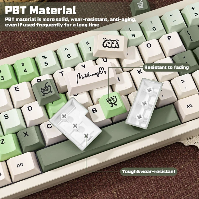 Alt view image 3 of 5 - TICKTYYPE Matcha PBT Custom Cute Green and White Keycaps
