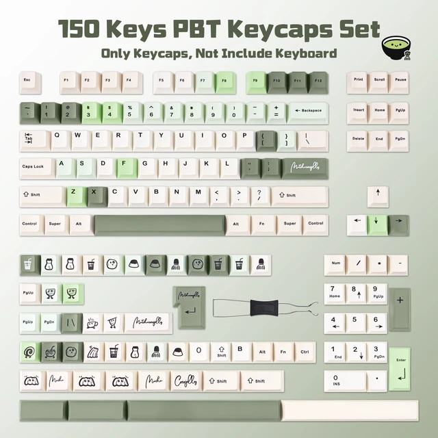 Alt view image 2 of 5 - TICKTYYPE Matcha PBT Custom Cute Green and White Keycaps