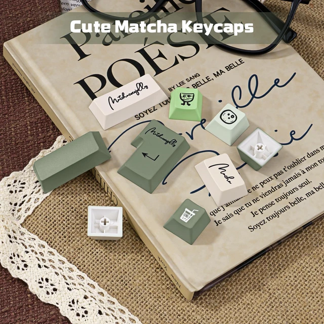 Alt view image 5 of 5 - TICKTYYPE Matcha PBT Custom Cute Green and White Keycaps