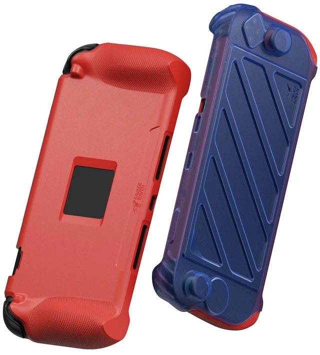 Main image of Savage Raven by Skull & Co. StandGrip Front Cover Bundle for Nintendo Switch 2: Protective Case with Textured Grips Full Protection and Hard-Shell Front Cover - Red/Blue