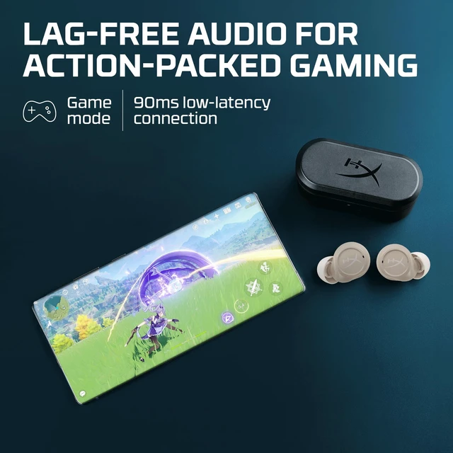 Alt view image 5 of 5 - HyperX Cirro Buds Pro True Wireless Earbuds, Active Noise Cancellation, ANC, Ambient Sound Mode, Low Latency, Bluetooth 5.2, IPX4, Fast Charge, PC, Nintendo Switch, Mobile - Tan