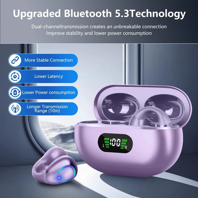 Alt view image 5 of 5 - dufiga Ultra Open Ear Headphones Bluetooth 5.3 Wireless Bone Conduction Clip On Earbuds with Digital Display Charging Case 60 Hours Playtime Sport Earphones IPX7 Waterproof for Running Fitness