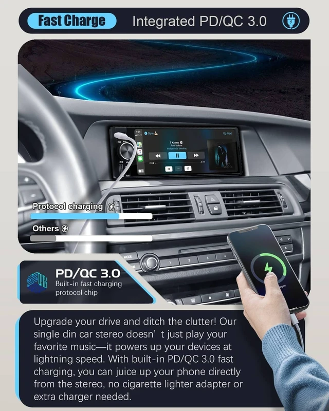 Alt view image 3 of 5 - SOOEMAKA Single Din Radio, Wireless CarPlay 6.36" Touchscreen Car Stereo