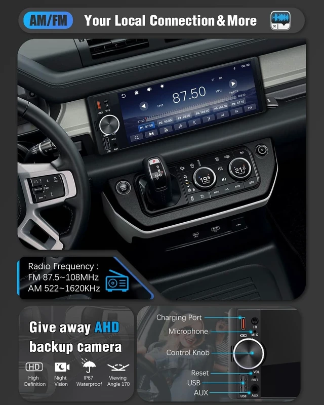 Alt view image 5 of 5 - SOOEMAKA Single Din Radio, Wireless CarPlay 6.36" Touchscreen Car Stereo