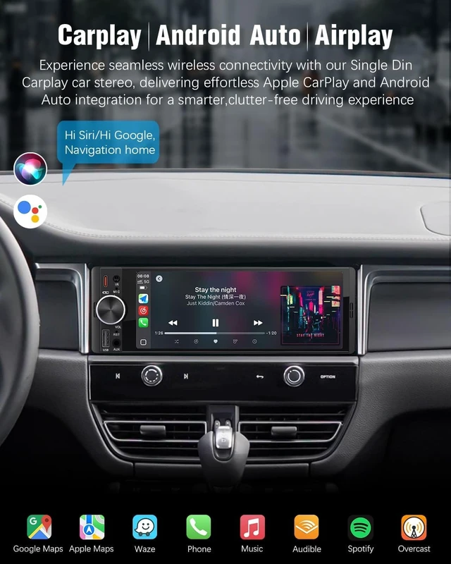 Alt view image 4 of 5 - SOOEMAKA Single Din Radio, Wireless CarPlay 6.36" Touchscreen Car Stereo