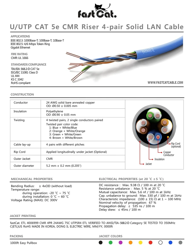 Alt view image 2 of 5 - fast Cat. Cat5e Ethernet Cable 1000ft - 24 AWG, CMR, Insulated Bare Copper Wire Cat 5 ethernet Cable with FastReel - 350MHZ / Gigabit Speed UTP Cable Cat5e - CMR (Orange)
