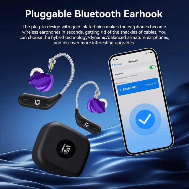 Alt view image 3 of 5 - KBEAR BT15 PRO Bluetooth Headphone Adapter, IEM Wireless Adapter, Upgraded Bluetooth 5.4 Adapter, in Ear Monitors IEM Cable for KZ ZSN PROX/ZS12 PRO/ZS10 PRO/ZAR/ZAS/CCA CRA/KBEAR KS1 (2 Pins,