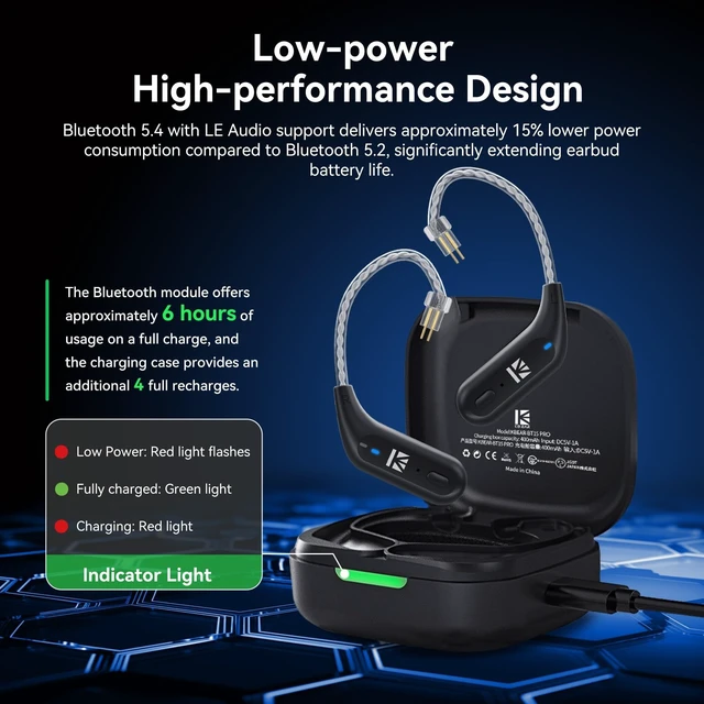 Alt view image 4 of 5 - KBEAR BT15 PRO Bluetooth Headphone Adapter, IEM Wireless Adapter, Upgraded Bluetooth 5.4 Adapter, in Ear Monitors IEM Cable for KZ ZSN PROX/ZS12 PRO/ZS10 PRO/ZAR/ZAS/CCA CRA/KBEAR KS1 (2 Pins,