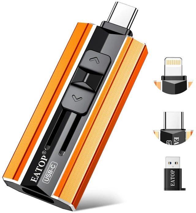 Main image of EATOP 512GB Dual Interface Flash Drive, No App Required, Portable USB Storage Memory Stick for iPhone, iPad, Android, PC & Mac Easily Stores Photos, Videos & Files (Orange)