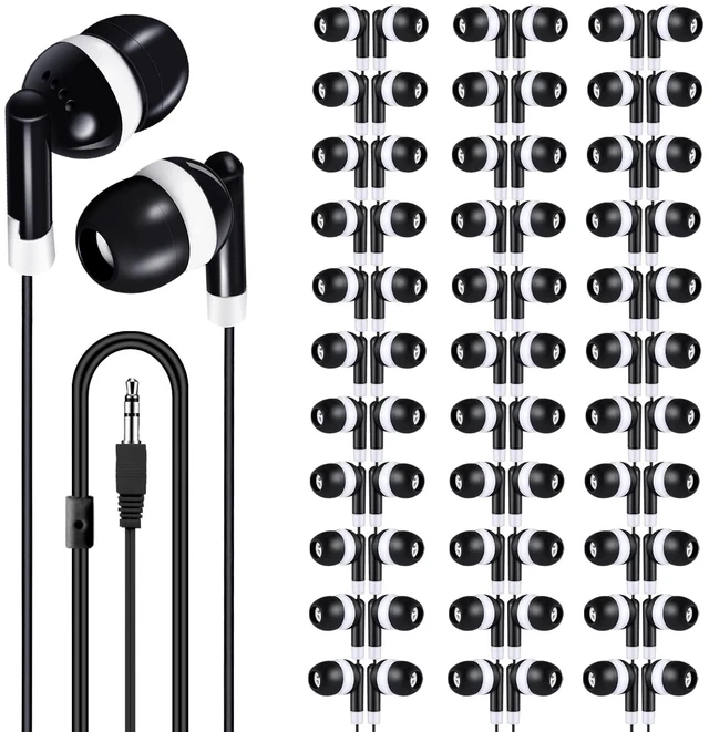 Main image of Wensdo Bulk Earbuds 200 Pack for Classroom School Kids, Wired in-Ear Headphones with 3.5mm Jack, Black Dot Disposable Class Set Earphones for Students, Individually Bagged (HY01,200 Black)