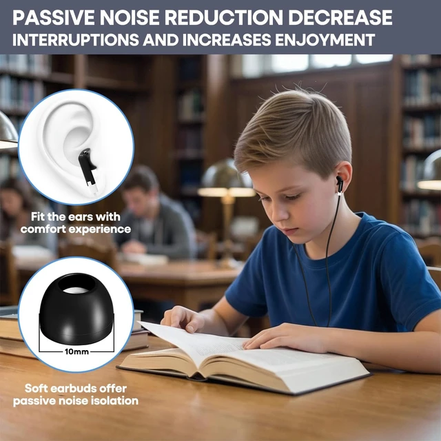 Alt view image 3 of 5 - Wensdo Bulk Earbuds 200 Pack for Classroom School Kids, Wired in-Ear Headphones with 3.5mm Jack, Black Dot Disposable Class Set Earphones for Students, Individually Bagged (HY01,200 Black)