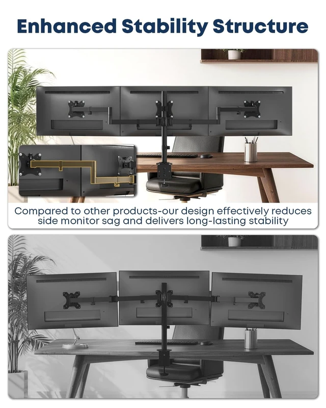 Alt view image 2 of 5 - STANDOPIA Triple Monitor Desk Mount for 13-27 Inch Screens, VESA 75/100