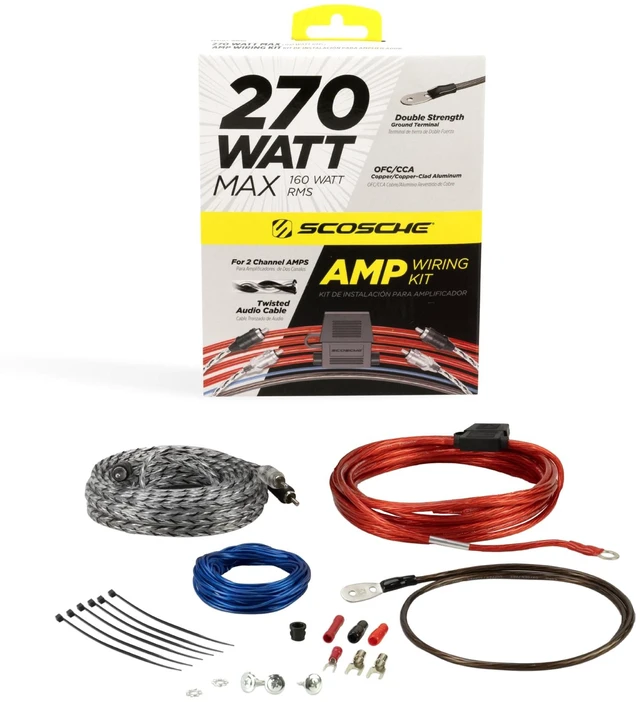 Main image of Scosche KPA12CC 12 Gauge Speaker Wire Kit, Complete Car Audio Wiring Kit for Amplifier Installation with Power & Ground Cables, RCA Audio Cable, Speaker Wire, Fuse Holder & Terminals