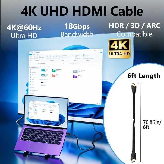 Alt view image 3 of 5 - 6ft 10-Pack HDMI Cable High Speed for TV 18Gbps HDR for True 4K Cords Pack
