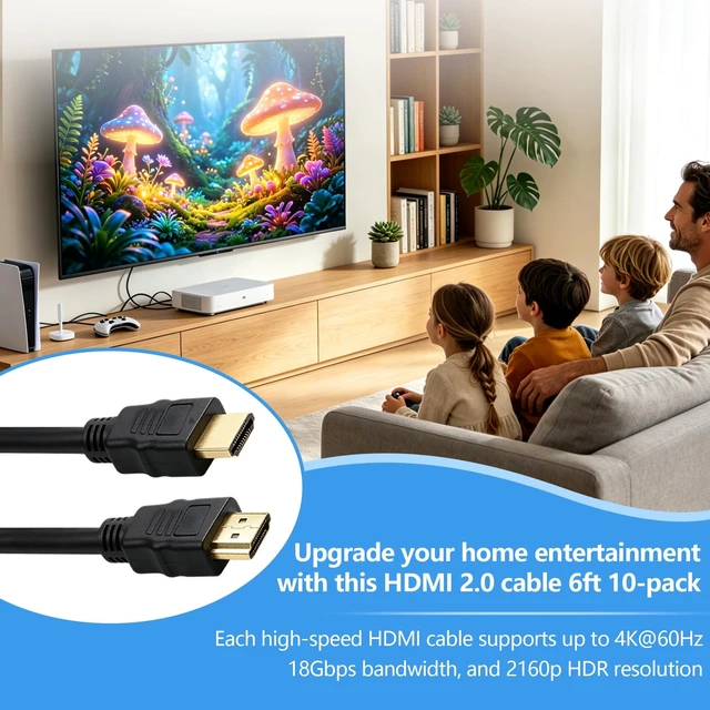 Alt view image 2 of 5 - 6ft 10-Pack HDMI Cable High Speed for TV 18Gbps HDR for True 4K Cords Pack